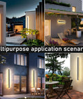 Two Pack 23.6 Inch Outdoor Modern LED Wall Light 18W IP65 Waterproof Black Wall Mount Fixture in various porch settings
