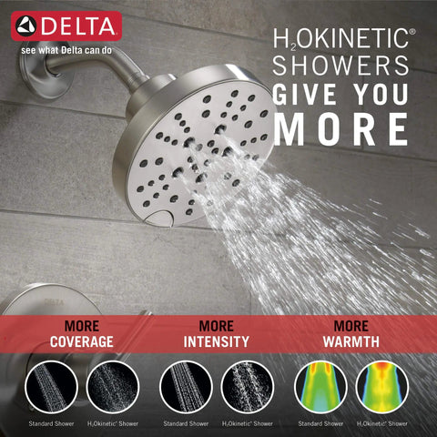 Nicoli 14 Series H2Okinetic Bathtub And Shower Faucet Set With Chrome Shower Head spraying water, showcasing 3X coverage.