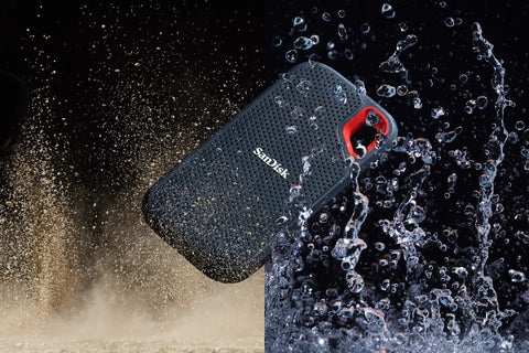Extreme Portable External SSD 500GB Fast 550MB Per Sec Read With USB C And USB 3.1, Rugged IP55 Water And Dust Resistant in water and dust