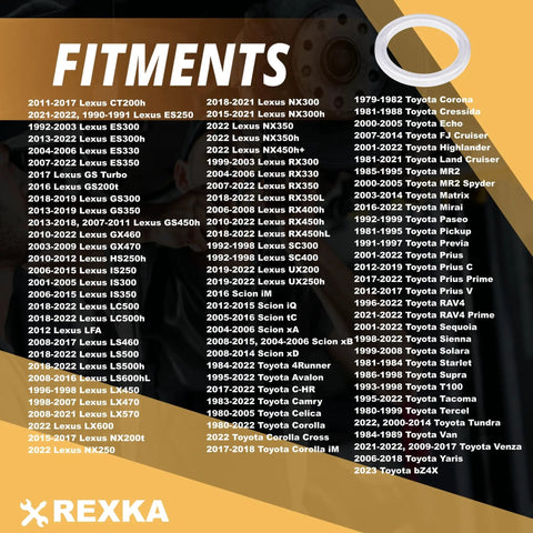 Fitment chart for transfer and differential service gasket kit for Toyota and Lexus rigs, including 4Runner, Land Cruiser, and more models.