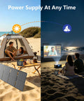Hella Durable 300W Portable Power Station With 222Wh Battery Capacity No Sweat Solar Generator for camping and outdoor movie nights.