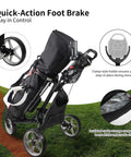 Lightweight Three Wheel Golf Push Cart With No Sweat Fold Design And Rolls Smooth Front Wheel includes quick-action foot brake and cooler storage.