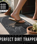Person stepping on All Weather Outdoor Doormat With Simple Stripes Waterproof Non Slip Heavy Duty Front Door Mat For Indoor Garage And Patio Dark Grey 29 By 17 Inches Now
