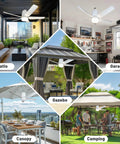 Outdoor Ceiling Fan With Light 31.5 Inch Portable Rechargeable Ceiling Fan With Remote hanging in various locations