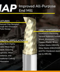 IAP solid carbide CNC end mill, spiral single-flute, 1/8-inch diameter with 1/4-inch shank, gold-colored cutter.