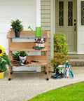 Outdoor Garden Potting Bench With Metal Top Storage Shelf And Three Hooks Durable Fir Wood Workstation For Planting