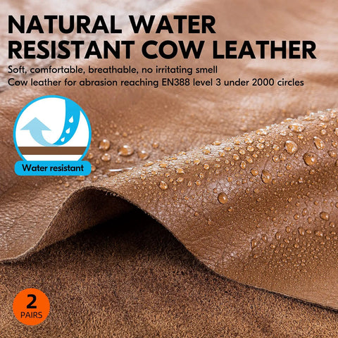 Water-resistant cow leather detail for Cow Leather Work Gloves With Impact Protection For Auto, Construction, DIY And More, Size XL Brown