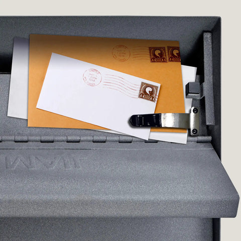Locking Wall Mount Mailbox With Large Capacity Heavy Duty Electrogalvanized Steel Granite Finish showing mail slot