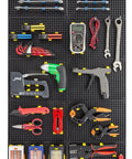 68 Piece Large Pegboard Tool Organizer Set for Tool Chest, Cart, Cabinet, and Workbench Storage Black with tools displayed