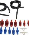 Garage Ready Master Cylinder Bleeder Kit With 22 Inch Hose Clips And SAE And Metric Fittings Universal Fit For Cars Trucks And SUVs Saves Time Bleeding Air From Brake System showing hoses and fittings