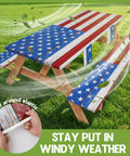 Waterproof Picnic Table And Bench Cover Set For Outdoor Camping Fits 72 Inch Tables And 72 Inch Benches American Flag Pattern on wooden table