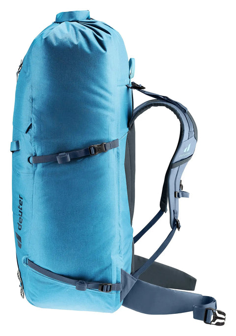 Durascent 44 Plus 10L Alpine Backpack For Hiking And Mountaineering, side view of waterproof and durable wave ink color pack