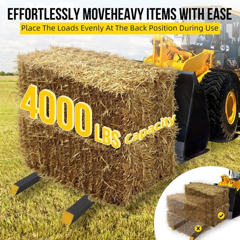 60 Inch Clamp On Pallet Forks For Tractor Bucket, Heavy Duty 4000 Lb Capacity lifting hay bale in field