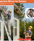 Large Expandable Inspection Mirror With 180 Degree Tilt And 360 Degree Rotate For Roof Gutters And Hard To Reach Spots Attachable To Extension Pole For Safe Roof Inspections, gutter check