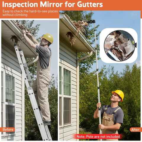 Large Expandable Inspection Mirror With 180 Degree Tilt And 360 Degree Rotate For Roof Gutters And Hard To Reach Spots Attachable To Extension Pole For Safe Roof Inspections, gutter check