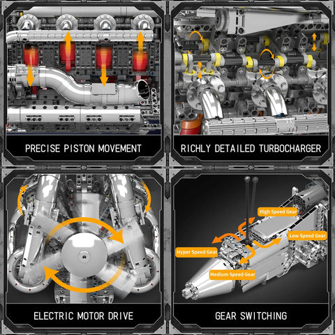 V8 Twin Turbo Engine Model Kit That Runs With Battery And Motor, 2899+ Piece Building Blocks Set For Adults And Teens, Realistic Engineering STEM Toy For Car Nerds, piston and turbo detail