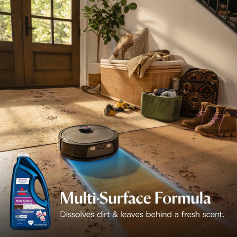 FurForce Robot Vacuum And Mop With No Tangle Pet Brush Roll And LiDAR Navigation cleaning a floor with liquid cleaning formula.