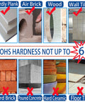 Chart showing materials drilled by Carbide Tipped Hole Saw Cutter 3 Inch 76mm Heavy Duty for thick wall and roof cutting.