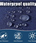Close-up of navy blue waterproof fabric with water droplets showcasing quality of Navy Blue Outdoor Ottoman Cushions 2 Pack 23 Inch By 19 Inch By 3 Inch Waterproof Fade Resistant Removable Patio Cushions With Adjustable Straps For Stools So You Can Kick Back In Comfort