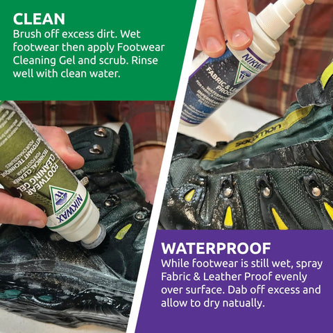 Applying Fabric And Leather Proof Spray For Boots And Shoes Restores Water Repellency And Breathability Easy Spray On Waterproofing