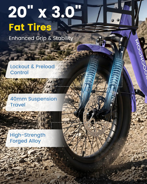 500W Electric Tricycle For Adults With 20 Inch Fat Tire Folding Trike front wheel, 40mm suspension and alloy fork