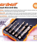 NordWolf 5-piece M35 cobalt stubby drill bit set in orange case; 1/4-in hex shank; 3/32", 1/8", 3/16", 1/4", 5/16"