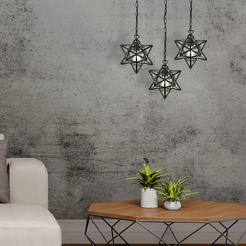 Star 145-001 9 Inch Wide One Light Mini Pendant in Oil Rubbed Bronze Finish Moravian Style Glass and Metal Fixture