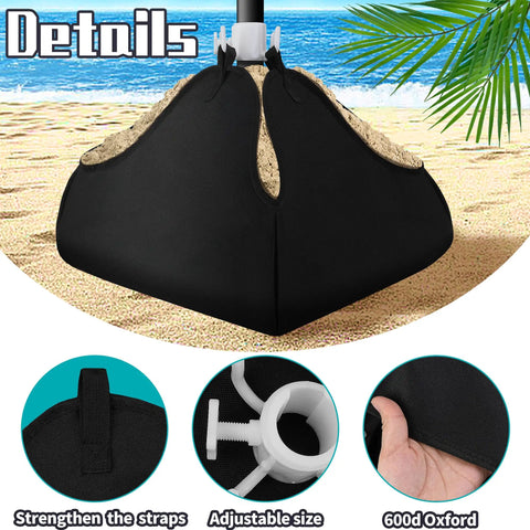 Heavy Duty Beach Umbrella Base Weight Set With Fillable Sand Bags 4 Sided Anchor Adjustable Fit For 1 To 1.4 Inch Poles