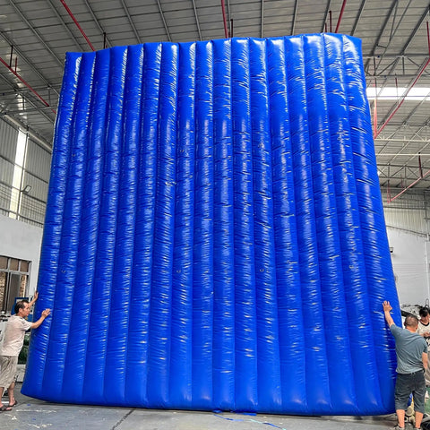 Heavy Duty Inflatable Sound Blocker For Construction Yards Temporary Noise Reducer And Complete Dust Shield Quick Setup Foldable Barriers, 10x10 foot blue wall in setup.