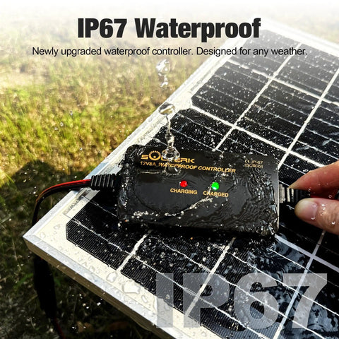 25W 12V Solar Battery Charger Kit with Waterproof Panel and Smart Energy Saving Controller in wet conditions