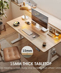 Height Adjustable Electric Standing Desk With 47.2 By 23.6 Inch Surface, Sit Stand Desk With White Frame And Maple Top, Memory Controller