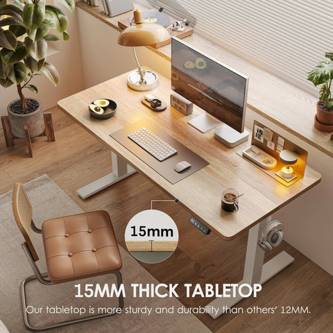 Electric Standing Desk With Splice Board, 63X24 Inch Height Adjustable Sit Stand Computer Table For Home Office with 15mm maple top.