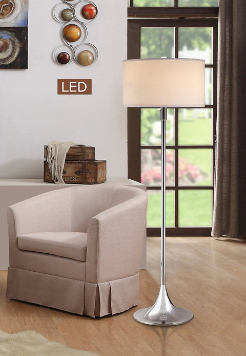 Florenza 61 Inch LED Floor Lamp With Dimmer And Two 360 Degree Dimmable LED Bulbs Included, Antique Satin Brass Finish in living room