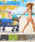 Blue Heavy Duty Folding Wagon For Sand And Outdoors, 350 Lb Capacity, Oversized 180 Liter Cargo Space, 9 Inch All Terrain Wheels