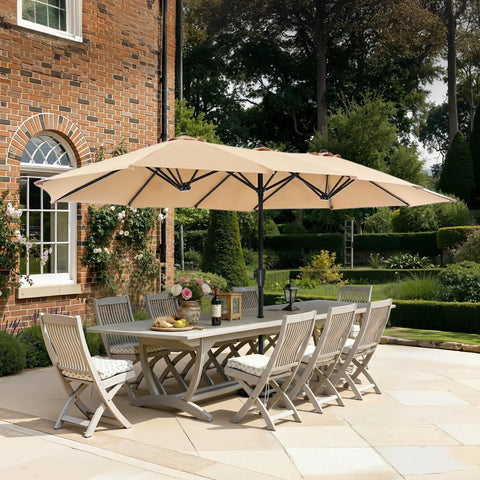 13 ft shade patio umbrellas 13ft Solar LED Umbrella ErgonomicLux You can turn it on or off by hand control 13 Ft Patio Umbrellas |