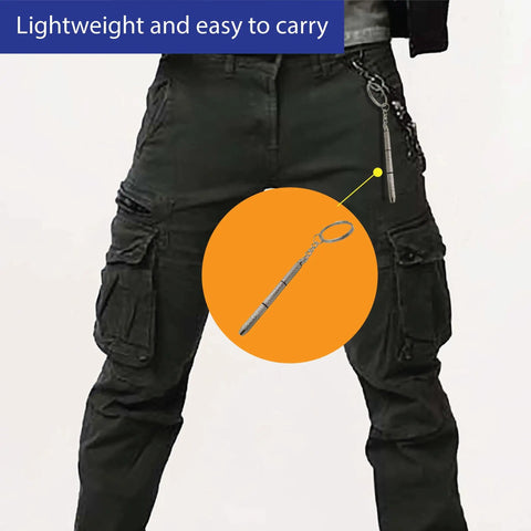Person wearing pants with attached Tiny Precision Screwdriver Set For Eyeglasses, Watches, Phones And Jewelry, Portable Grab And Go Repair Kit