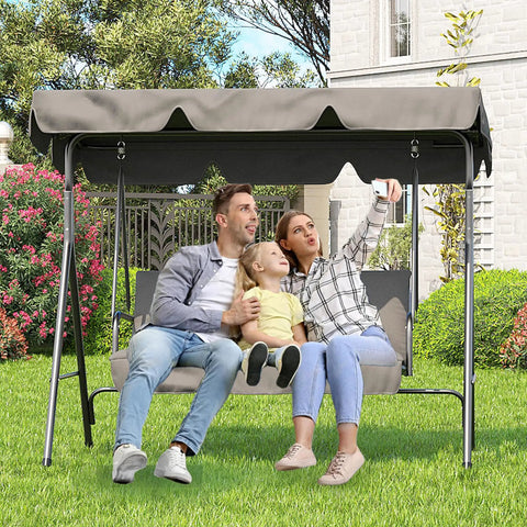 Three Person Outdoor Patio Swing Chair With Adjustable Canopy Shade Removable Sun Shade For Backyard Deck Porch Cozy Swing