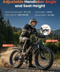 Powerful 1000W Fat Tire Electric Bike For Adults And Teens, 20 MPH Top Speed, 20x4 Fat Tires, Removable 10.4Ah Battery, USB Charging Port, 7-Speed Mountain And Commuter Ebike, Four Bikes In One For City, Trail, Snow And More. Rider on fat tire ebike with adjustable handlebar angle and seat height