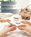 3D Wooden Piano Puzzle Kit For Adults, 223 Pieces, One To Twenty Scale, Gear Filled Wooden Music Box With Book Style Base, Dope Gift For Men And Women, Ideal Birthday Christmas Hobby Project, wooden piano parts