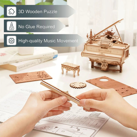 3D Wooden Piano Puzzle Kit For Adults, 223 Pieces, One To Twenty Scale, Gear Filled Wooden Music Box With Book Style Base, Dope Gift For Men And Women, Ideal Birthday Christmas Hobby Project, wooden piano parts