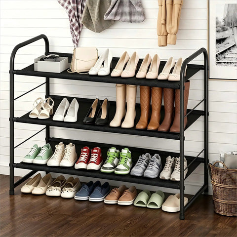 Spiffy Three Tier Stackable Shoe Rack Expandable Adjustable Fabric Shoe Organizer With Extra Bottom Shelf To Keep Your Sneakers And Daily Kicks Proper Dime In Tight Closets Or Entryways Without Any Mess