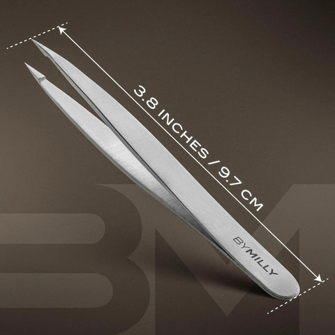 Pointed Tweezers Pro Grade High Carbon Stainless Steel Needle Nose Fine Point For Precision Hair Removal 3.8 inches