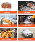 Pre Cut Aluminum Foil Sheets 9 by 10.75 Inch Pop Up Deli Foil Wraps 200 Sheets for Sandwiches and Food Prep, showing various cooking uses.