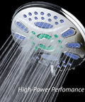 Elite High Pressure 7 Inch Luxury Spa Rain Shower Head With Six Settings Microban Antimicrobial Anti Clog Jets spraying water