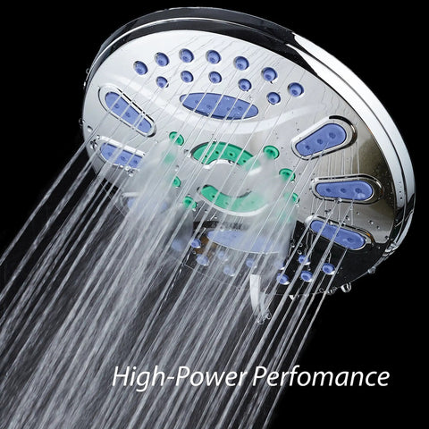 Elite High Pressure 7 Inch Luxury Spa Rain Shower Head With Six Settings Microban Antimicrobial Anti Clog Jets spraying water
