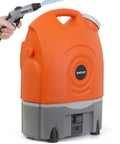 On The Go Portable Spray Washer With Built In Water Tank, Rechargeable Battery Or Car Or Home Plug visible on orange unit