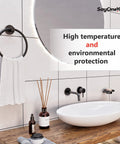 Matte Black Towel Ring Wall Mounted Hand Towel Holder For Bathroom And Kitchen Rustproof Round Stainless Steel SUS304 Towel Rack Built To Last With A Slick Modern Vibe shown in modern bathroom setting.