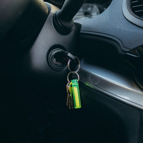 Ni Glo 2-Inch UV Rechargeable Glow Keychain For Camping Scuba Diving Night Fishing Hiking Emergency Kits And Everyday Carry A Multi-Purpose Glow In The Dark Accessory Attaches To Keys Backpacks Zippers Green 2 Pack in car ignition