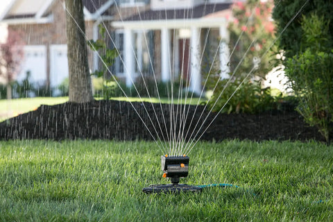 MiniMax Turbo Oscillator Sprinkler 65131AMZ delivers full coverage up to 4000 sq ft watering a lawn with adjustable settings.