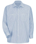 Mens Industrial Striped Work Shirt Blue And White Featuring Hella Durable Press And No Sweat Moisture Wicking Finish Long Sleeve With Dual Button Pockets For Built Different Daily Grind Professional Workwear, blue and white striped, long sleeve, dual pockets.